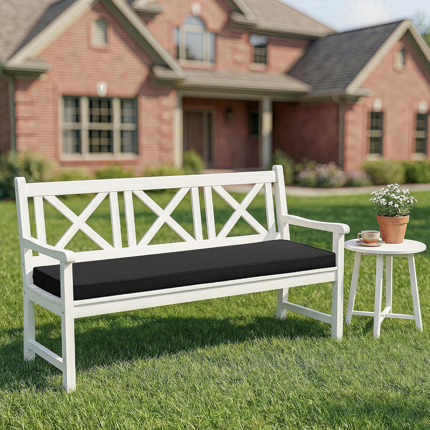 Outdoor Bench Cushion, Water-Resistant & Fade-Resistant, Porch Swing Cushions with Ties, Patio Furniture Seat Pads for Garden Loveseat Settee, Removable Cover Non-Slip Bottom, 48 x 16 Inch, Black