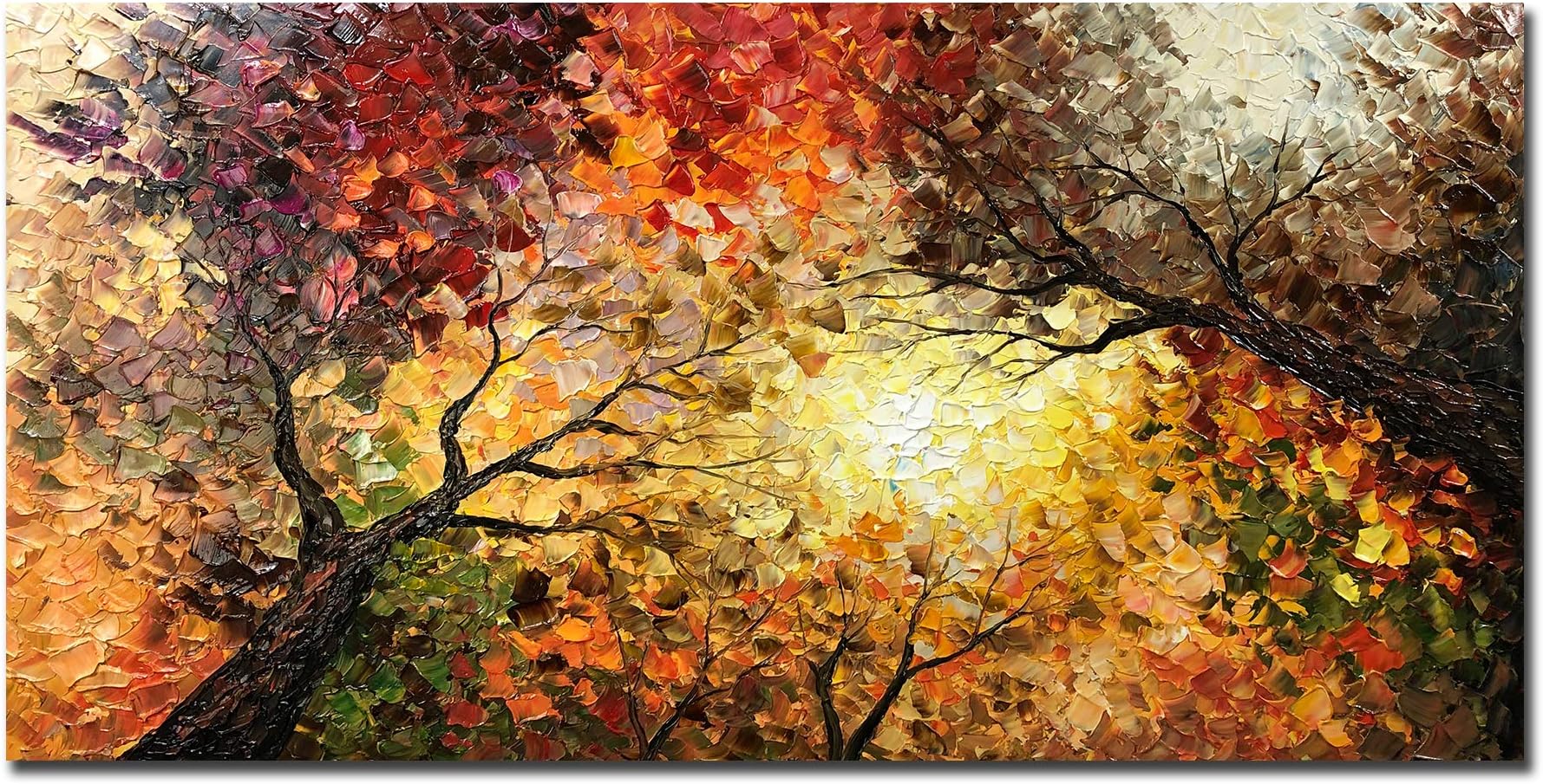 Tiancheng Art,30x60 Inch Modern Hand-Painted Tree Art Oil Painting Acrylic Abstract Wooden Frame Canvas Wall Art for Living Room Bedroom Office Hanging Residence Decorations