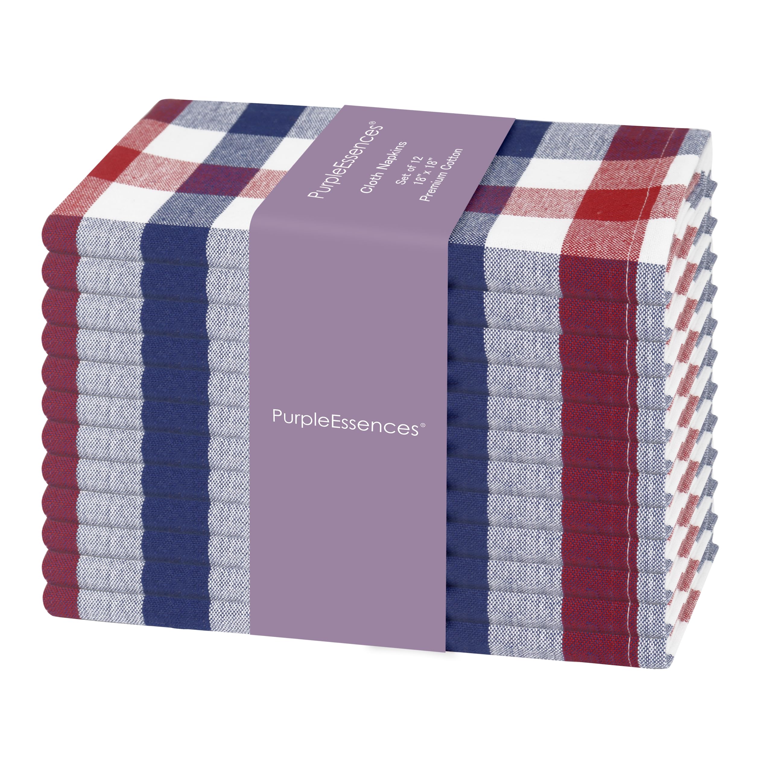 PurpleEssences 4th of July Buffalo Plaid Cloth Napkins