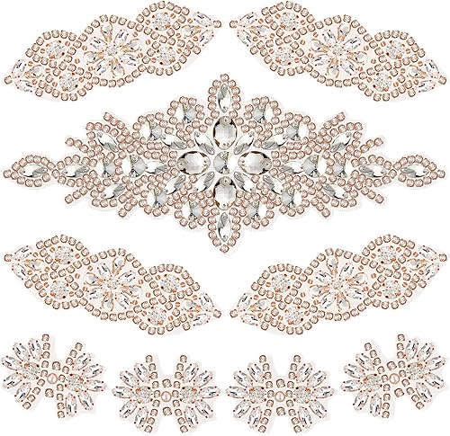 Miniatura 7 de 9 piezas de apliques de diamantes de imitación para planchar, 3 estilos de diamantes de imitación de fijación en caliente, apliques de pelo de boda