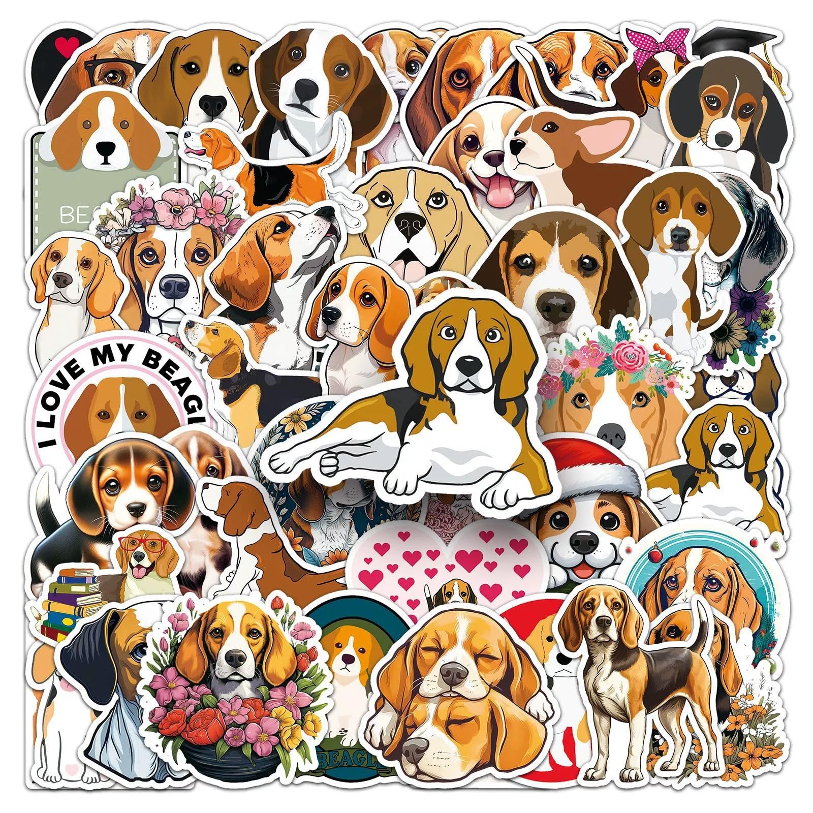 50 Pcs Beagles Stickers for Water Bottle Waterproof Sticker for Laptop Skateboard Phone Car Decals for Teens Adults for Party Favors Supplies Decor (Cute Animal Stickers)