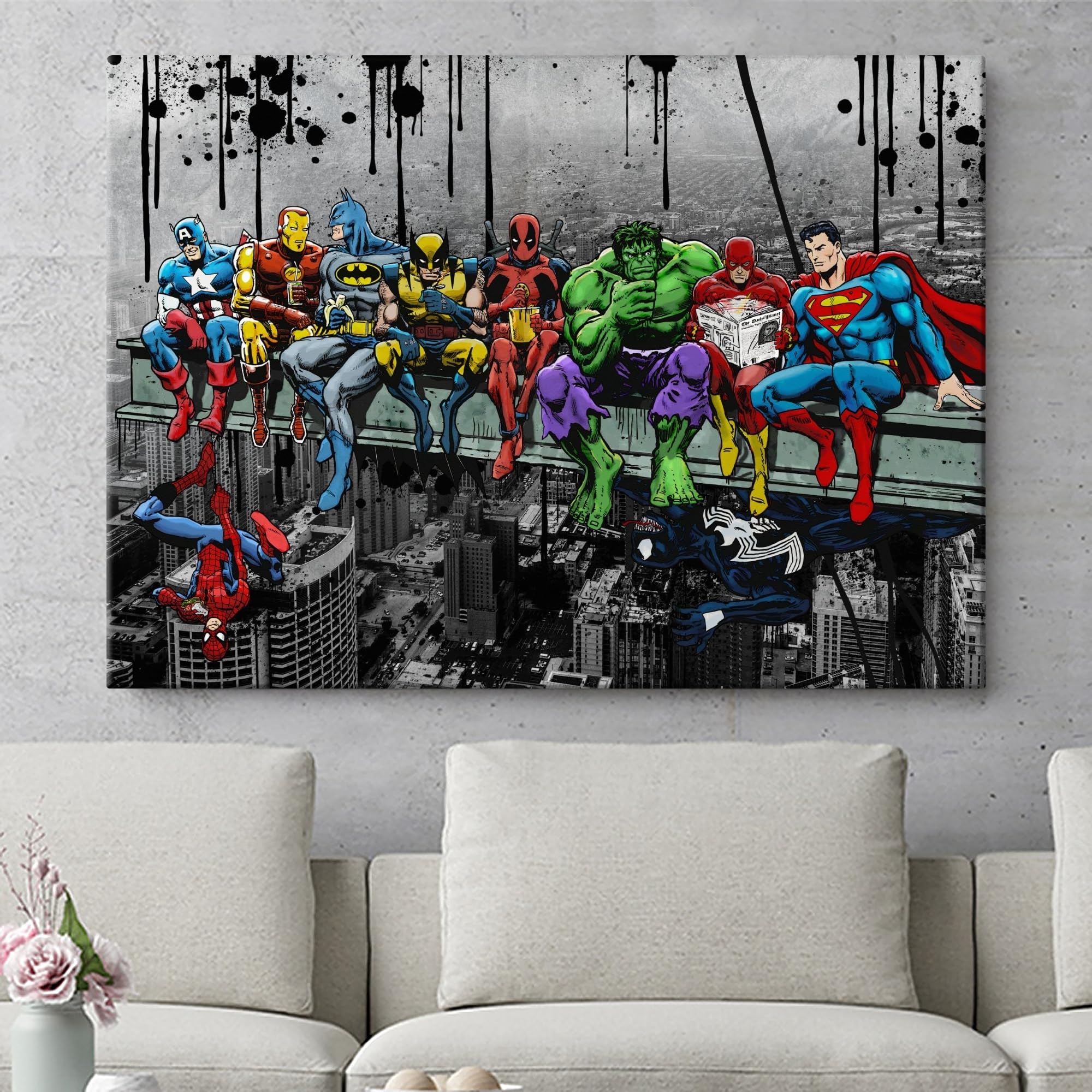 Artmazing | Superhelden Bild Bunt | S-Art Bilder Modern | Leinwandbild XXL für Wohnzimmer | Wandbild Superhelden Deko | Buntes Poster für Wand
