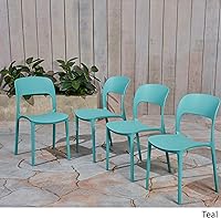 Vista 4 de Christopher Knight Home Dean Sillas de plástico para exteriores (juego de 4), verde azulado