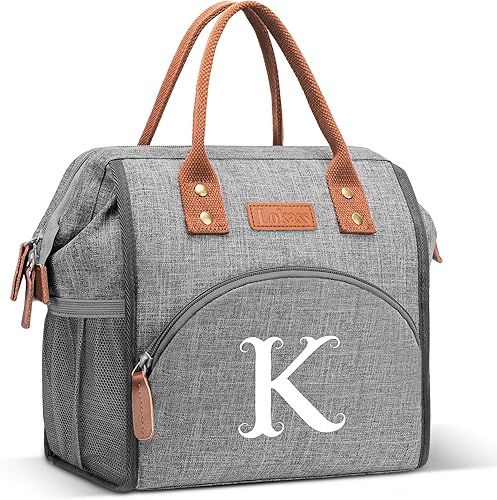 Lonchera con inicial para mujeres y mujeres, reutilizable, aislada, para adultos, bolsa de almuerzo de apertura amplia, bolsa enfriadora congelable