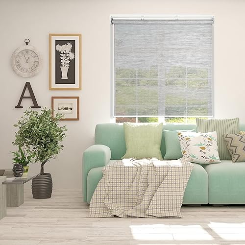 Arlo Blinds Persianas enrollables sin cordón, persianas enrollables de tela de tejido natural, pantalla de tela filtrante de luz, color gris, tamaño