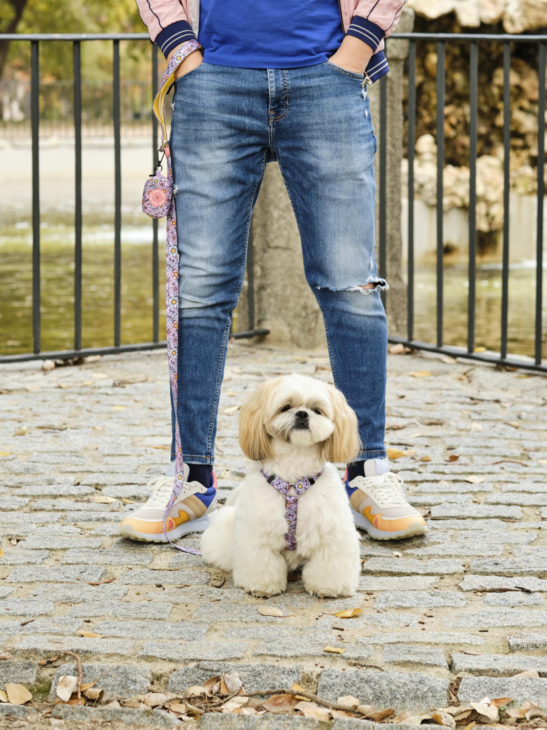 DUKIER - Guinzaglio per Cane, Lungo e Resistente, con Moschettone di Sicurezza, in Neoprene, Design Flower Power, Taglia S