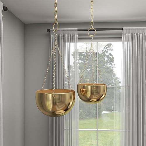 Miniatura 6 de Deco 79 Macetero de pared de metal para interiores y exteriores, juego de 2 colgadores de 5 pulgadas, 6 pulgadas de alto, negro