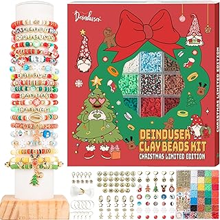 Bracelet Making Kit for Beginner Christmas 6000 Pcs Beads for Jewelry Making Christmas Tree Snowflake Gingerbread Charms Red Green Clay Beads Beads Gold Heart Star Spacer Beads for DIY Crafts