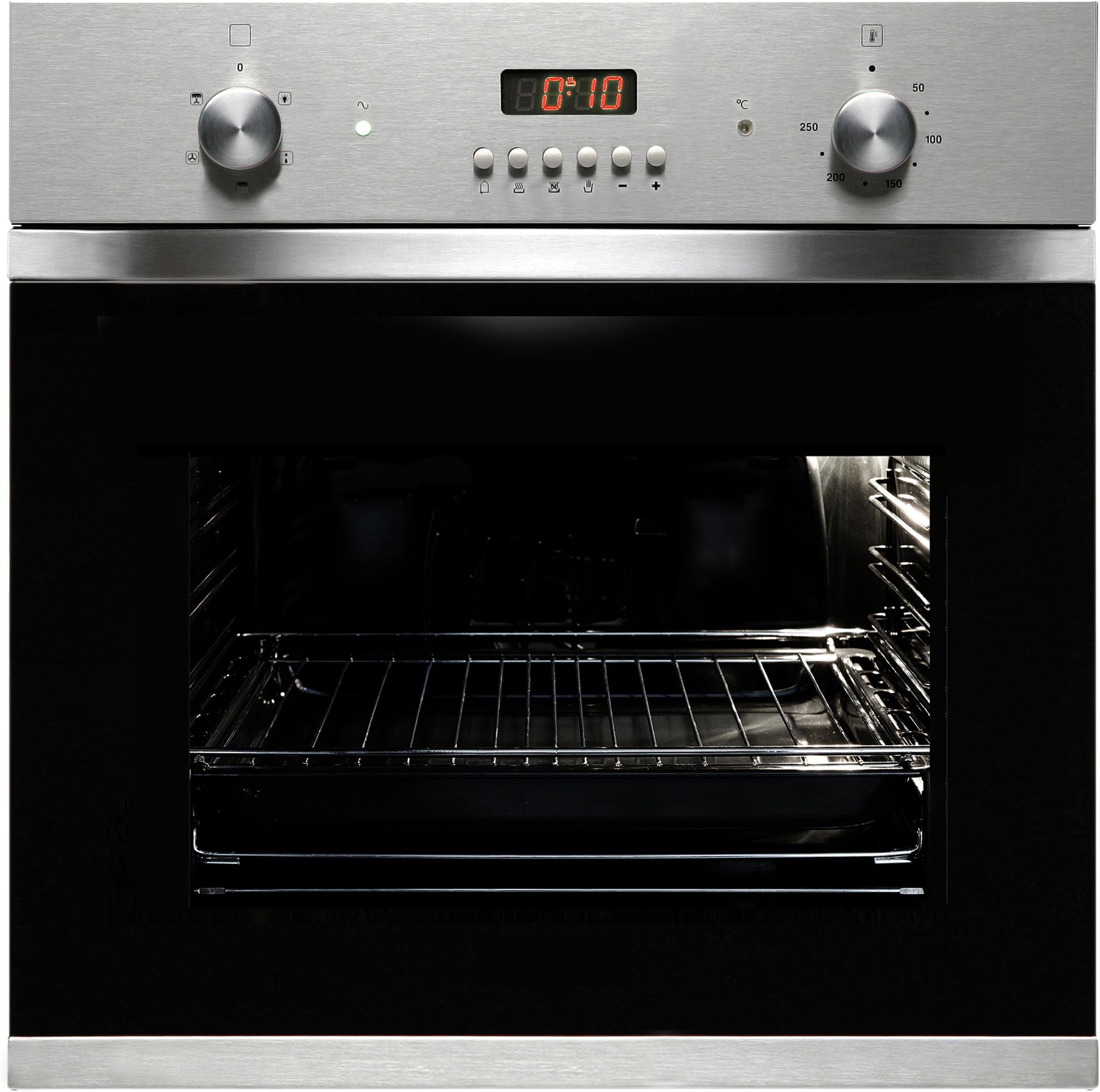 MyAppliances ART28708 60cm Deluxe Black Glass Built-in Single True Fan Oven with Stainless Steel Detail