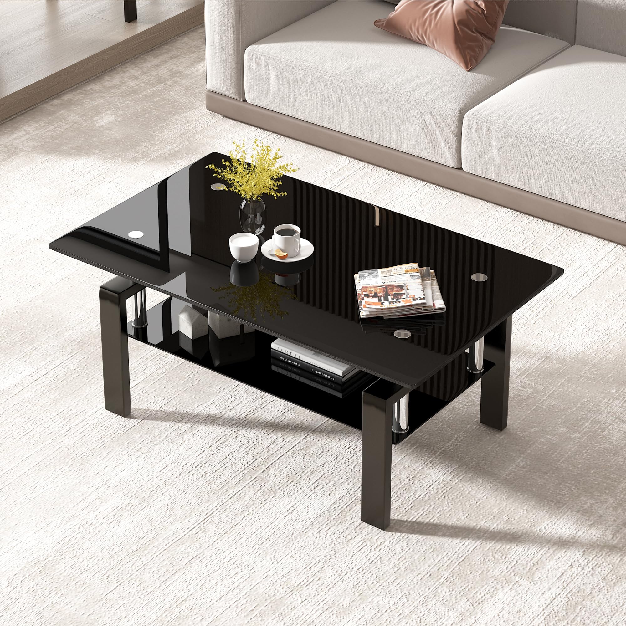 Amazon.com: SMARTIK Modern Glass Coffee Table, 2-Tier Black