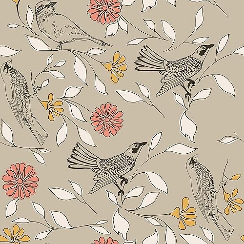 Novogratz x Tempaper Greige Birds - Papel tapiz extraíble, 20.5 x 16.5 pies, fabricado en los Estados Unidos