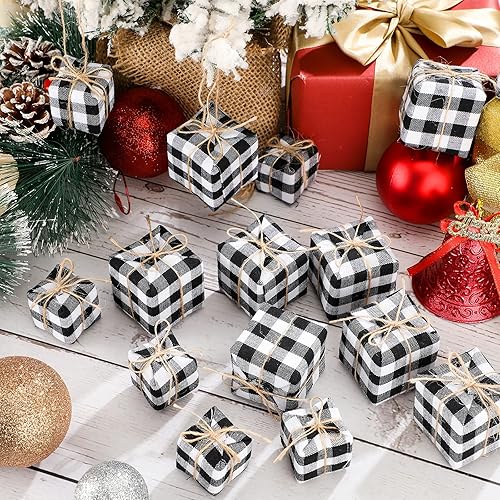 Miniatura 7 de 24 adornos para árbol de Navidad a cuadros, cajas de regalo pequeñas, decoraciones colgantes, mini cajas de regalo, adornos colgantes de Navidad