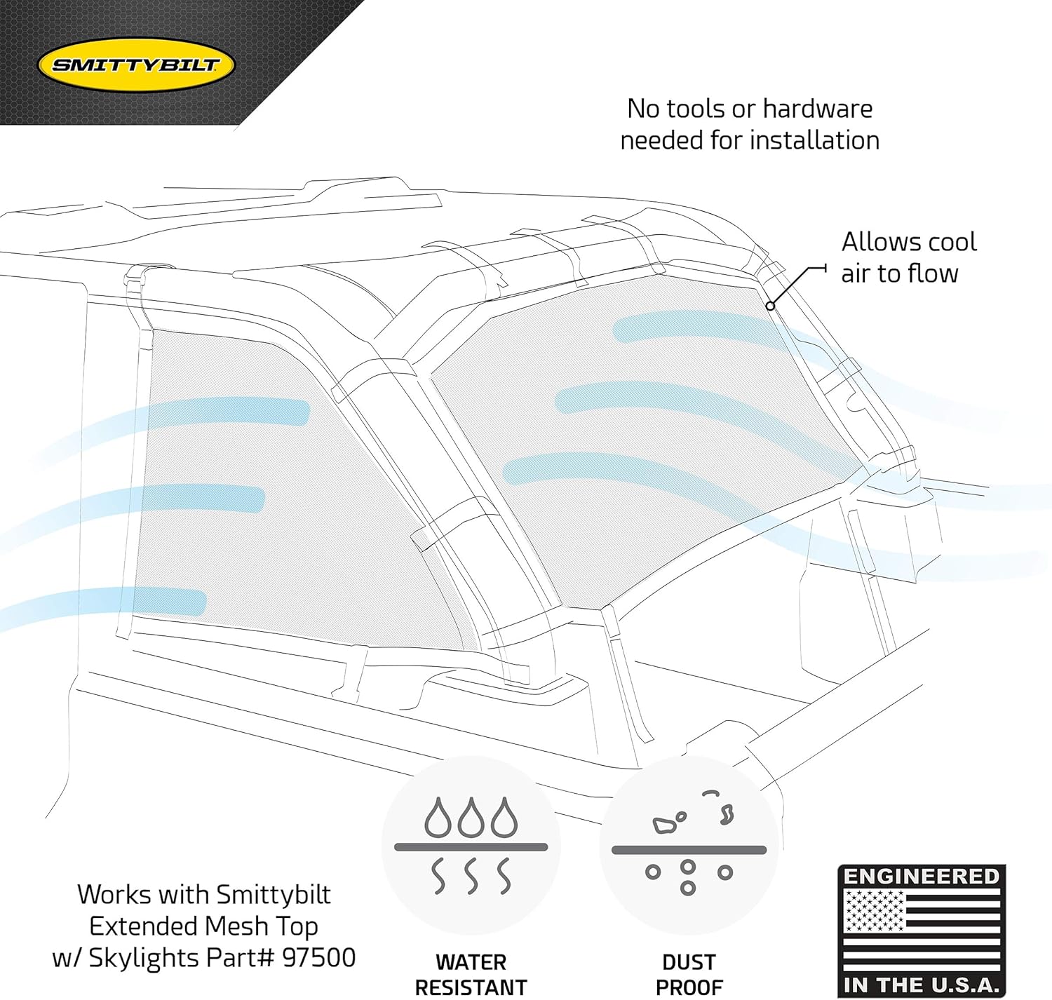 Smittybilt Extended Shade Top Sides/Rear – Mesh (18+ JLU) - SB97501