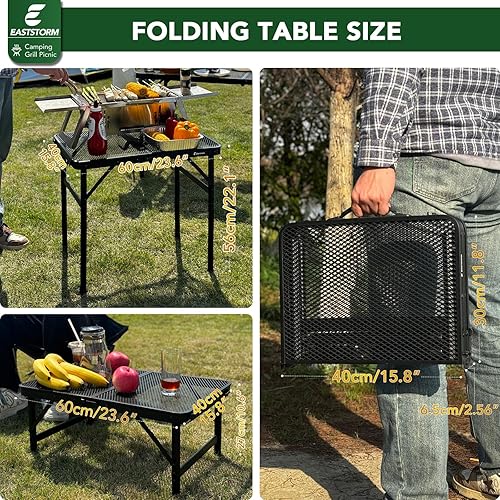 Miniatura 4 de Mesa de picnic plegable para parrilla al aire libre con bolsa de malla portátil, compacta y plegable para un fácil almacenamiento, ideal para