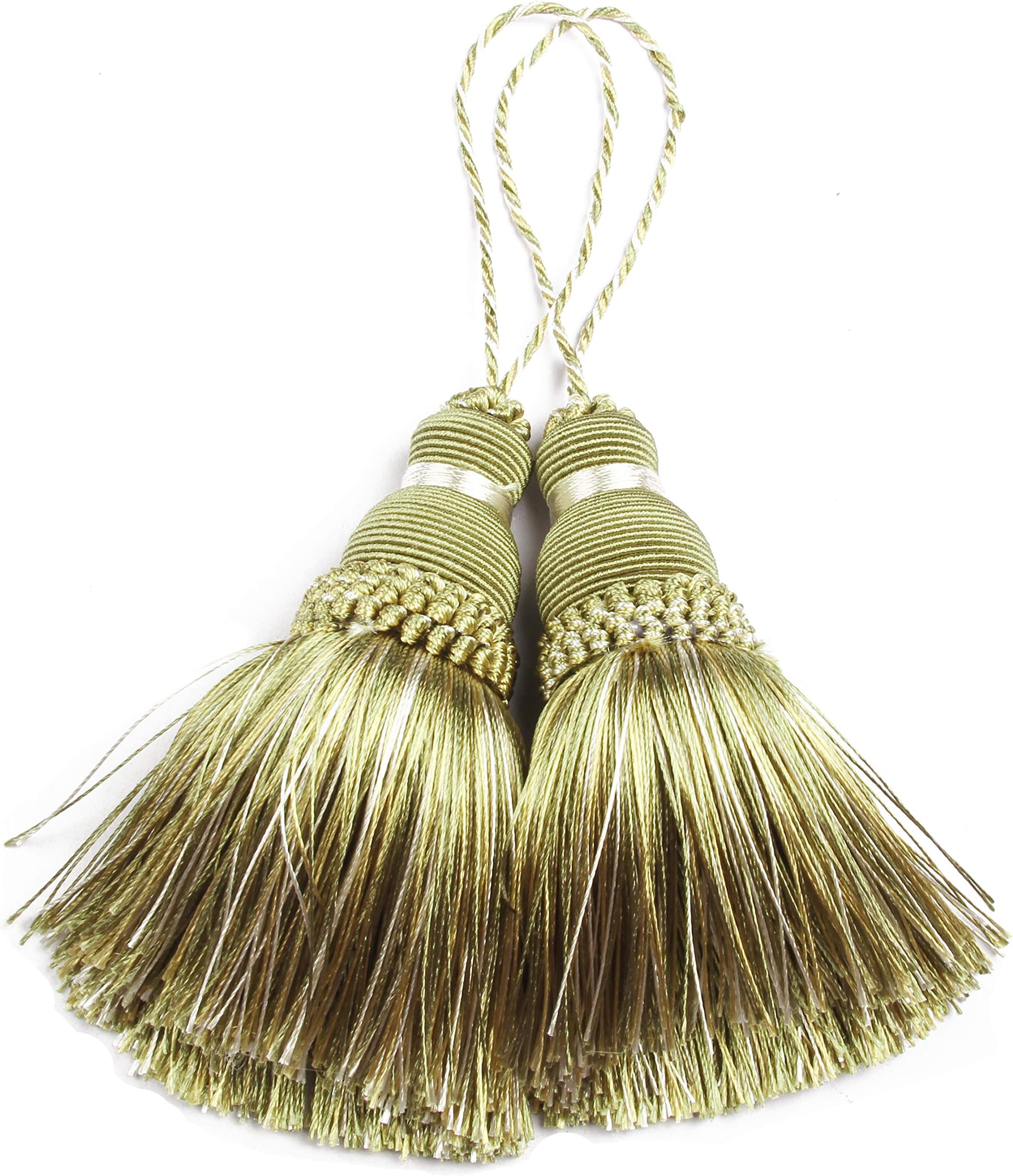 BEL AVENIR Mix Green Tassels Key Tassel with Loops Handmade Craft Charms DIY Accessories Elegant Soft Making Curtain Home Decoration (Mix Green, 2 pcs)