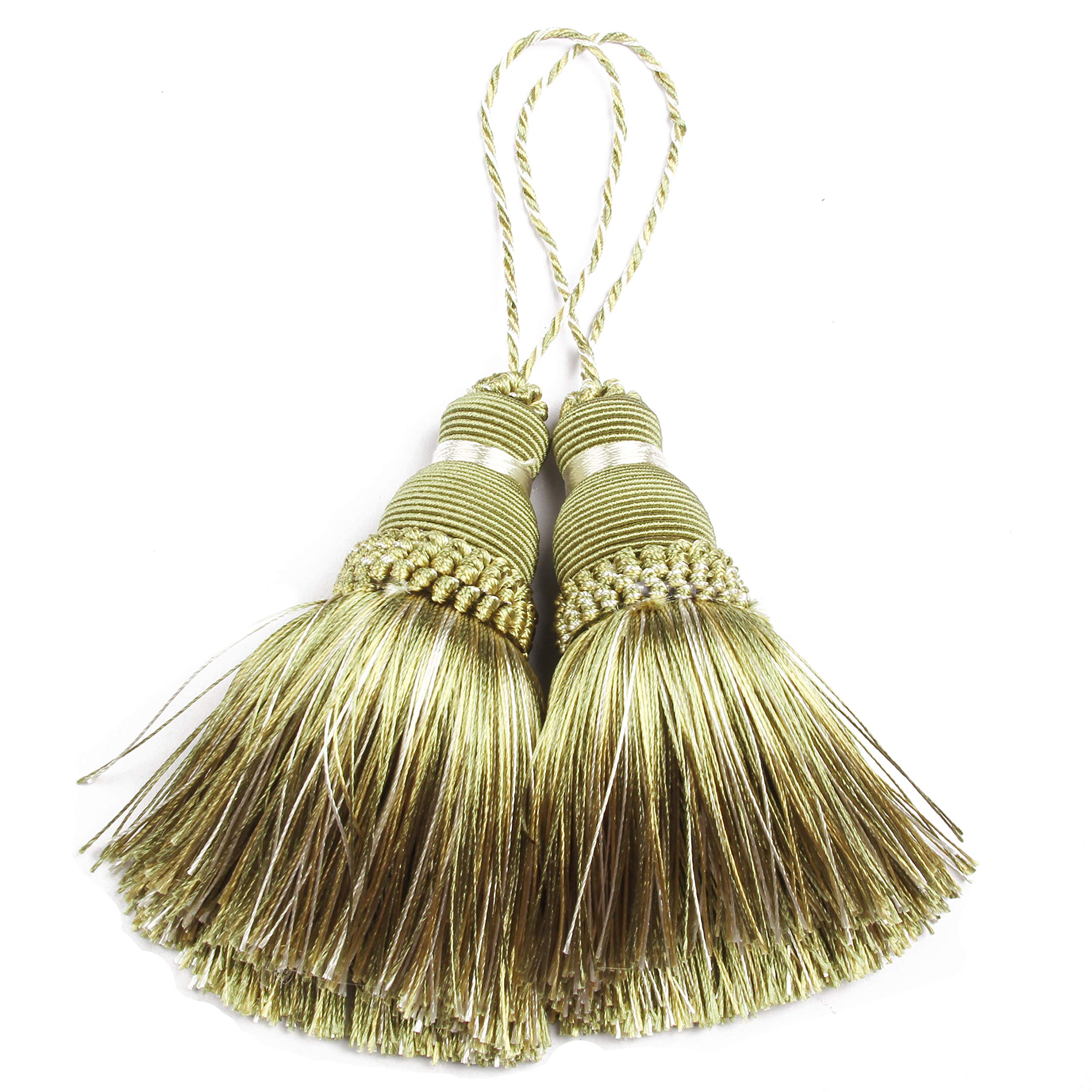 BEL AVENIR Mix Green Tassels Key Tassel with Loops Handmade Craft Charms DIY Accessories Elegant Soft Making Curtain Home Decoration (Mix Green, 2 pcs)