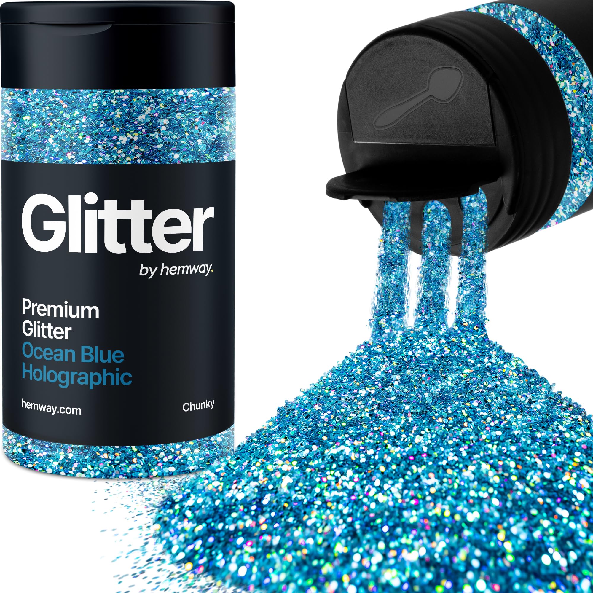 Holographic Ocean Blue Glitter Shaker, 130g Chunky Glitter, Crafts 1/40" Metallic Flake Ocean Blue Sequins
