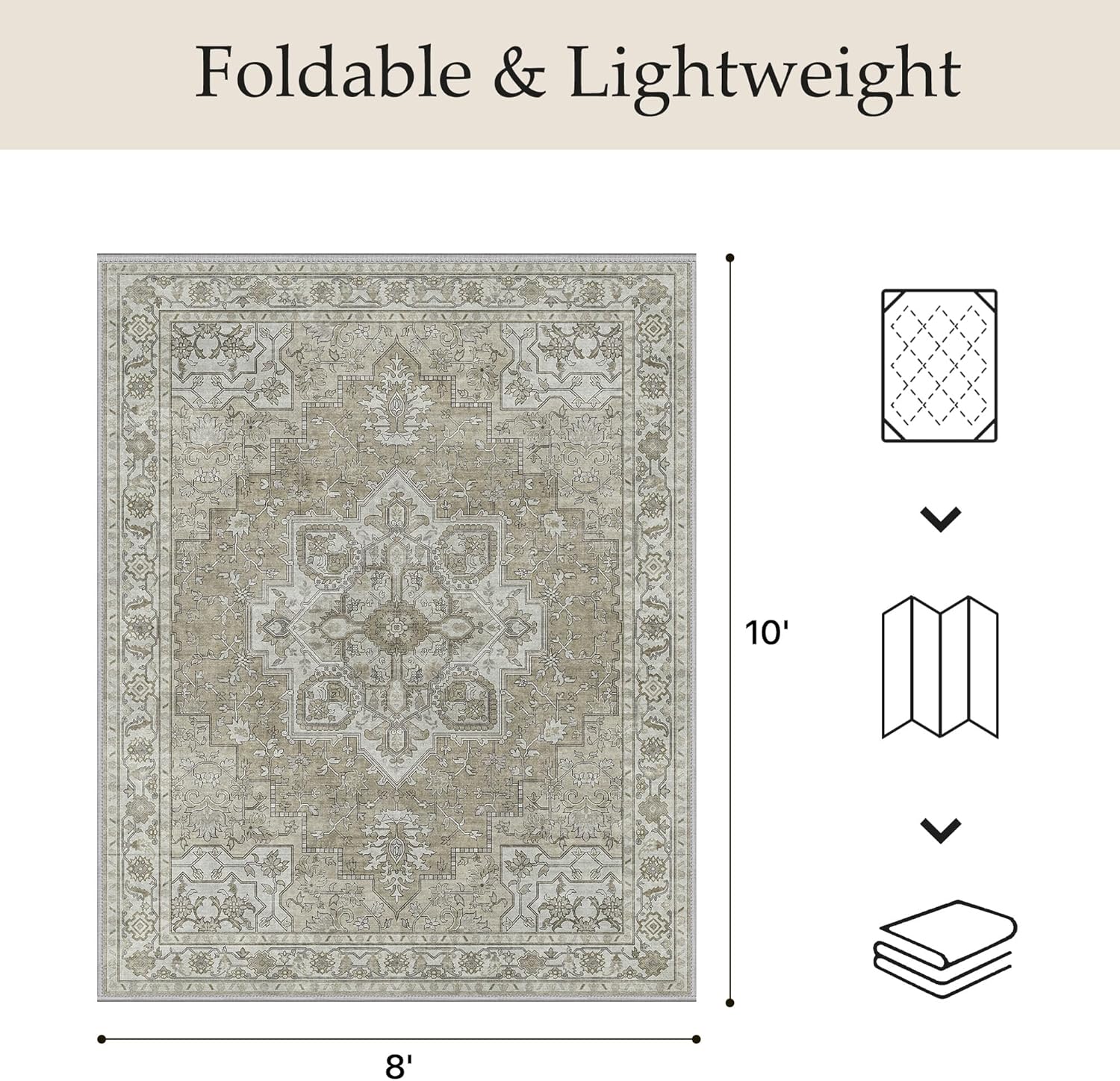GENIMO Outdoor & Indoor Area Rug 8'x10', Waterproof, Non-Shedding, Easy Cleaning, Boho Mat for Patio, Living Room, Balcony, Dining Room, RV, Deck, Bedroom, Camping, Outside Carpet,Coffee Beige