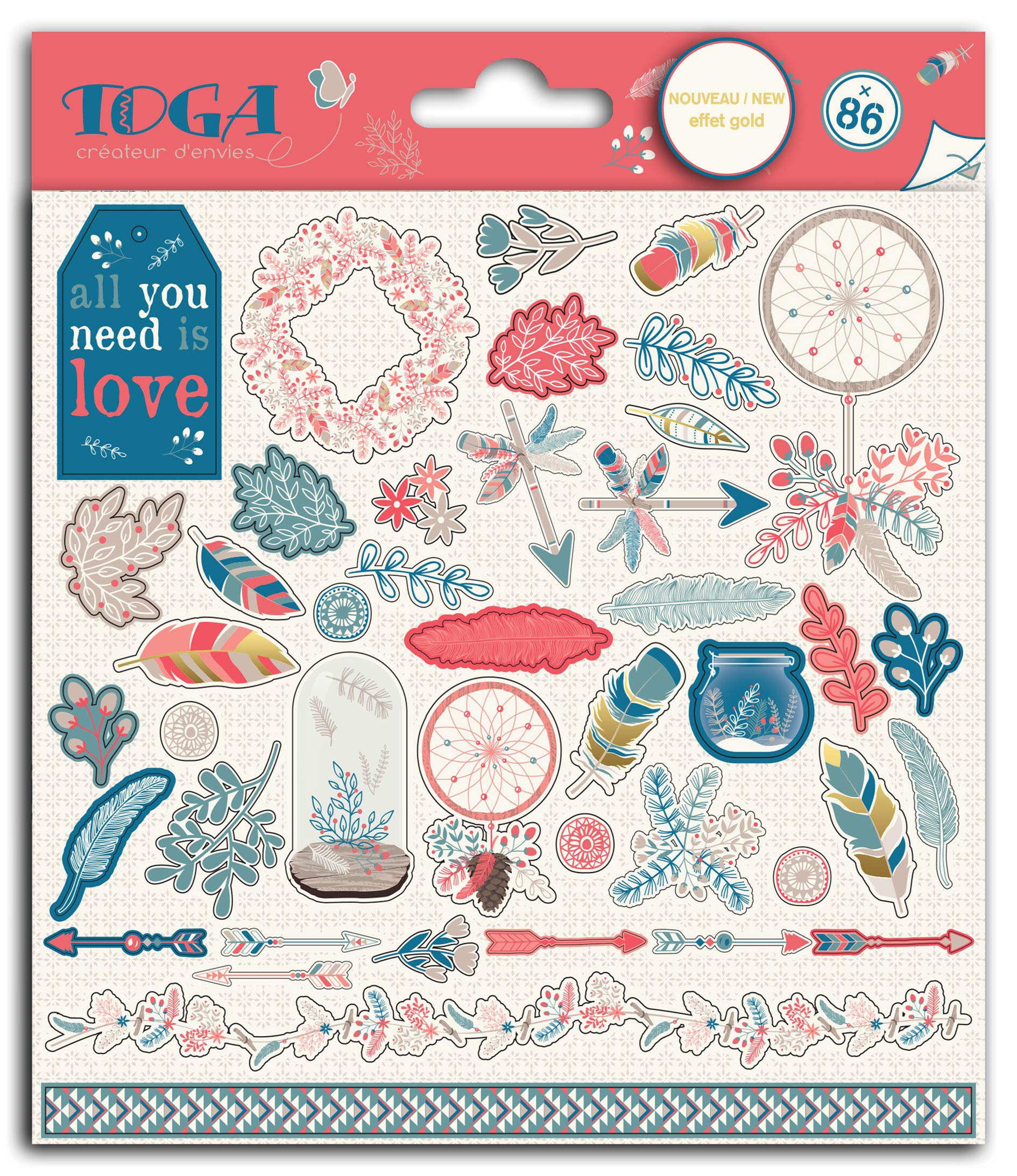 DraEGER Paris 1886 Hygge - Adhesivo decorativo para pared (15 x 15 cm), color rojo, azul y beige