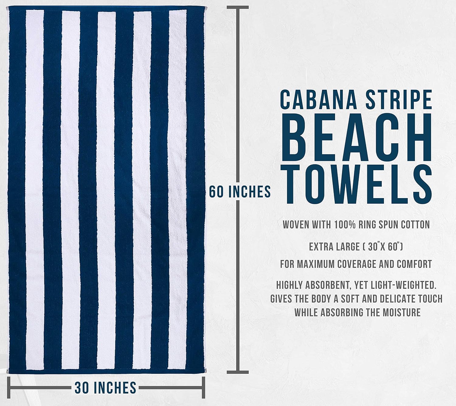 Utopia Towels [4 Pack Cabana Stripe Beach Towel, (30 x 60 Inches) Oversized 100% Ring Spun Cotton Pool Towels, Highly Absorbent Quick Dry Bath Towels for Bathroom, and Swim Towel (Multicolor)