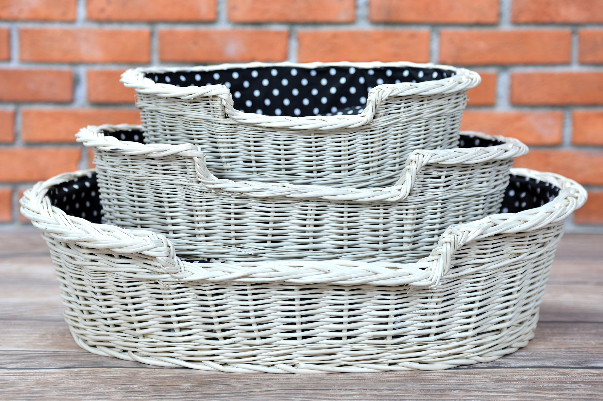 e-wicker24 - Cesto in vimini naturale, 100 cm, bianco-nero