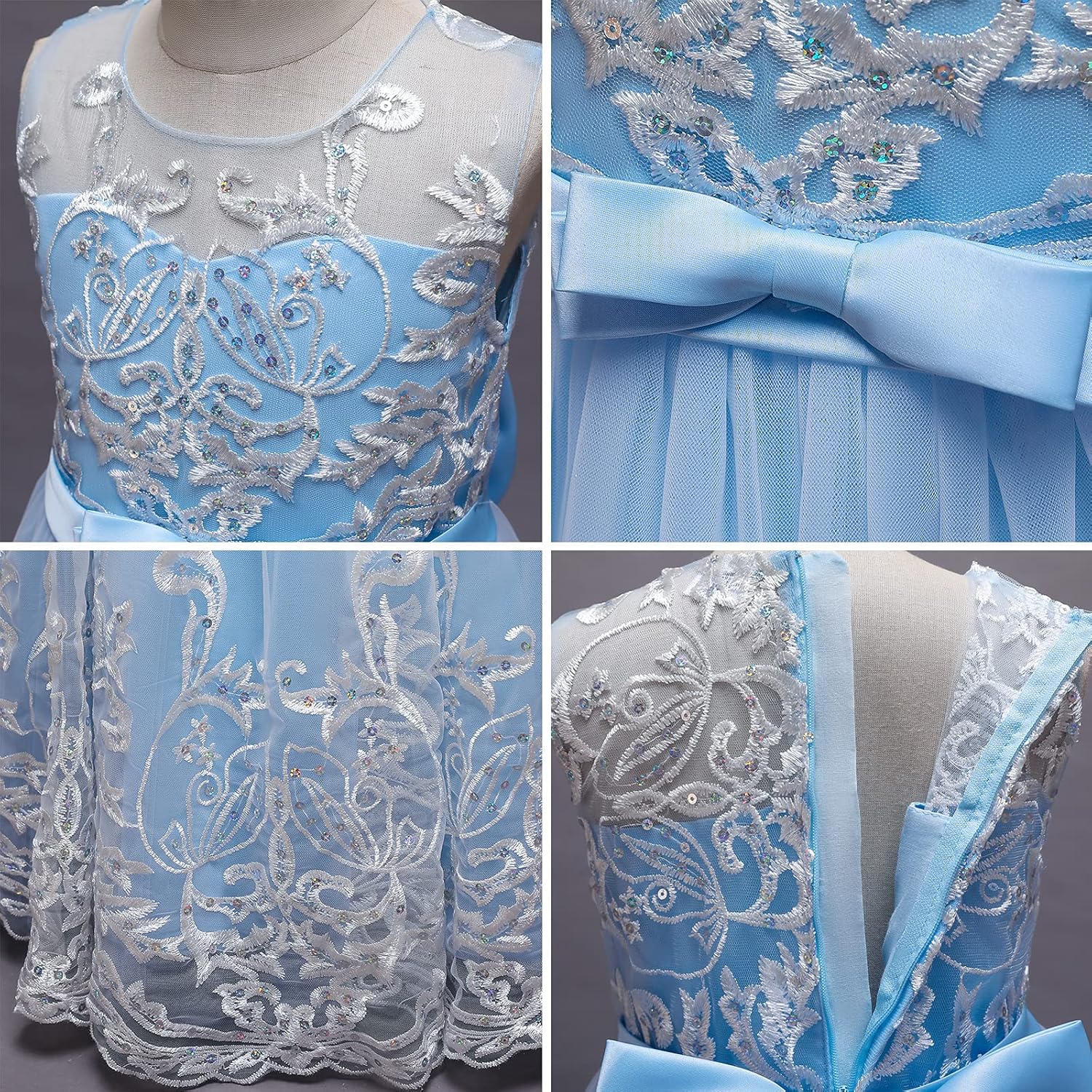 IBTOM CASTLE Flower Girl Pageant Embroidery Lace Tulle Dress for Kids Wedding Bridesmaid Birthday Party Formal Princess Gown - Image 6