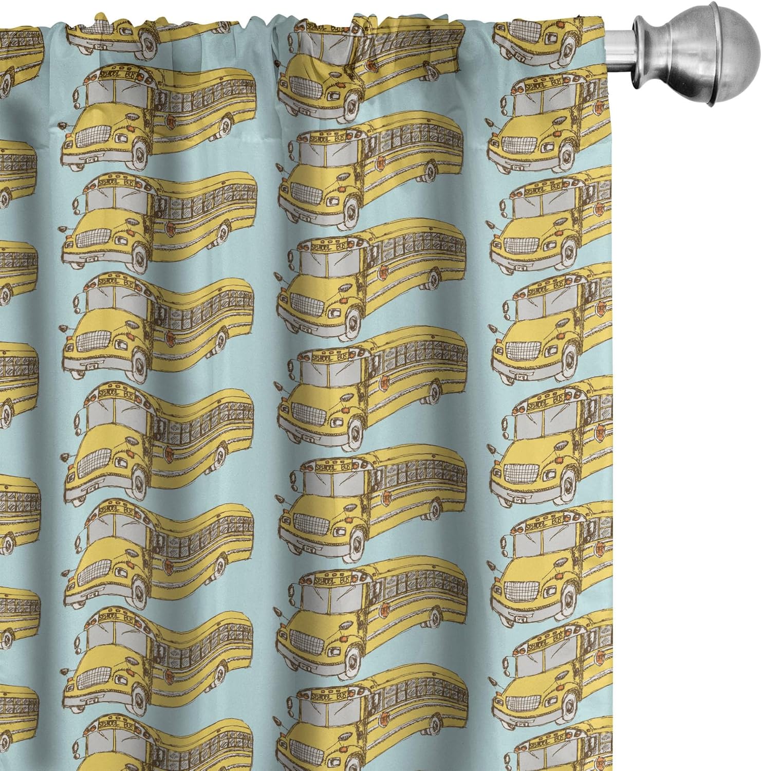 Ambesonne Retro Window Curtains, Vintage Repeating Pattern of Sketch Drawing Retro Bus, Lightweight Decorative Panels Set of 2 with Rod Pocket, Pair of - 28" x 63", Blue Mustard