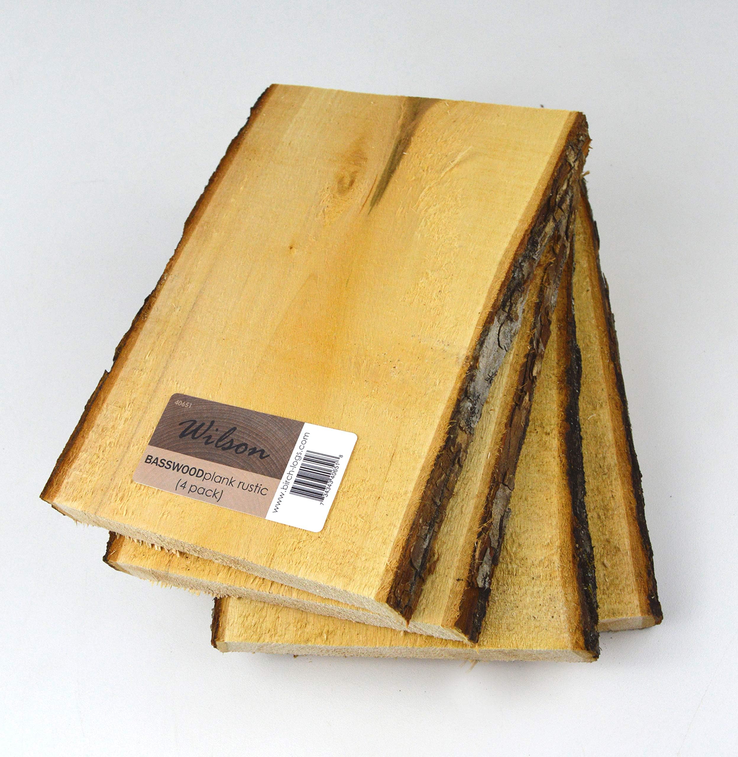 Wilson Enterprises Basswood Rustic Wood Planks, Nautral, Unsanded, Untreated, Large: 11" Long x 7"-9" Wide. for Rustic Wedding or Home Decor, DIY Woodland Projects, Country Decor, Woodburning (4)