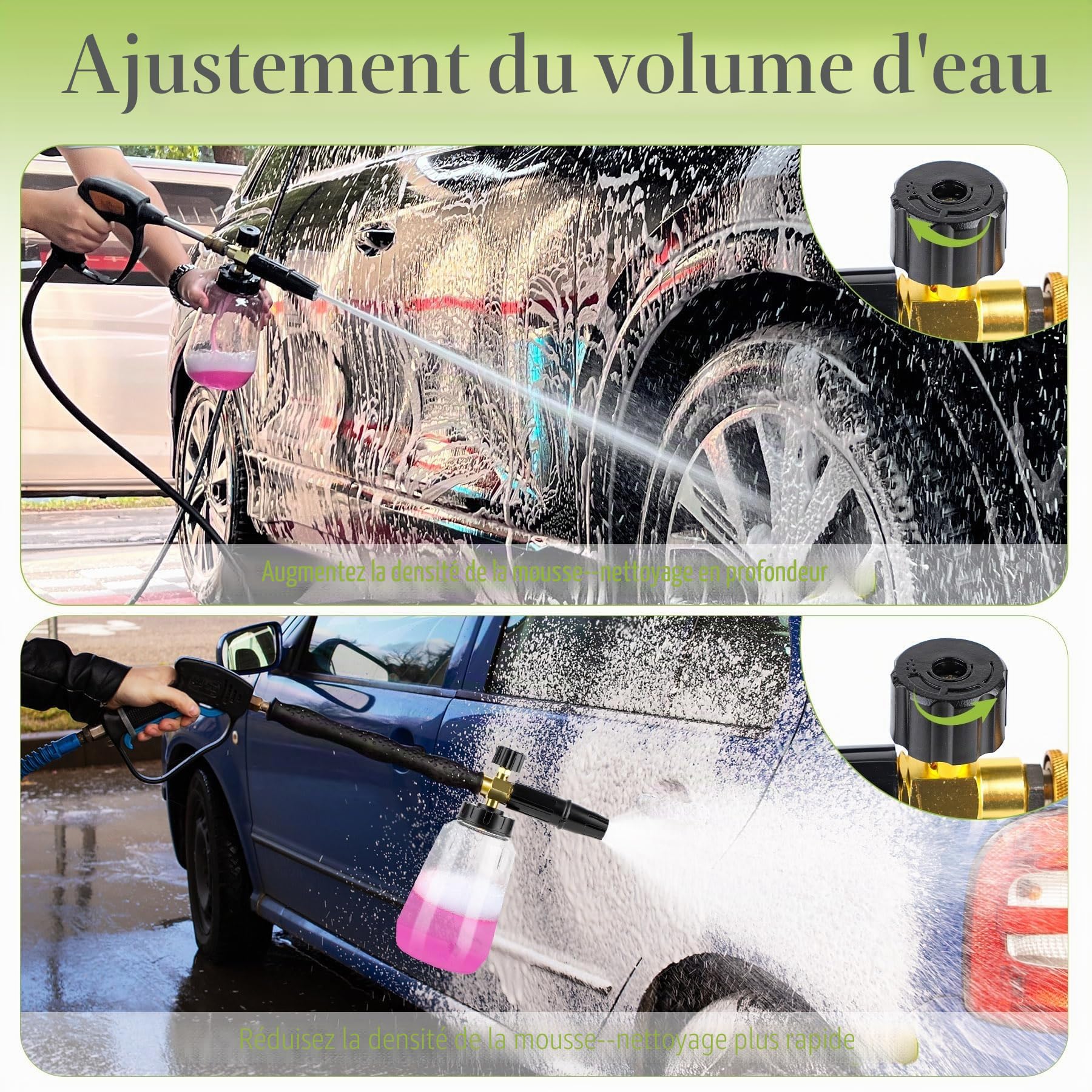 Canon à mousse à neige amélioré pour nettoyeur haute pression K2 K3 K4 K5 K6 K7, distributeur de savon de 1 L avec buse de pulvérisation réglable et connecteur nouvelle génération