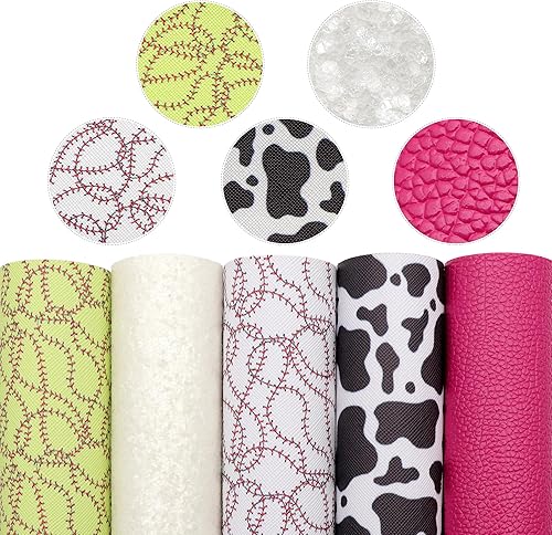 Miniatura 7 de David accessories Hojas de cuero sintético con patrón de vaca, tela de cuero sintético, parte trasera de lona de 5 piezas de 7.7 x 12.9 pulgadas