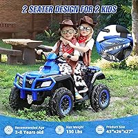 Vista 4 de ELEMARA ATV de 2 plazas para niños grandes, 12 V 4 ruedas para niños con batería de 10 AH, velocidad máxima de 4 mph, Bluetooth, luces LED, radio