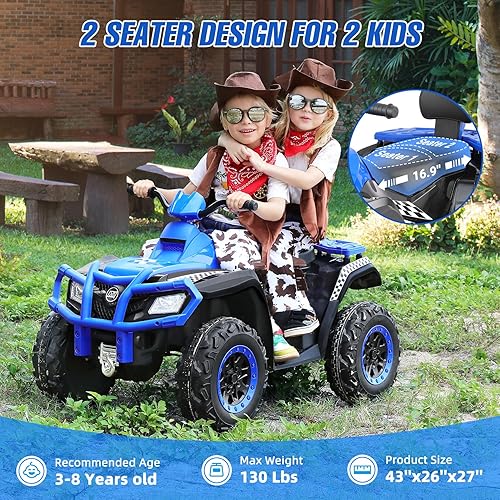 Miniatura 4 de ELEMARA ATV de 2 plazas para niños grandes, 12 V 4 ruedas para niños con batería de 10 AH, velocidad máxima de 4 mph, Bluetooth, luces LED, radio,