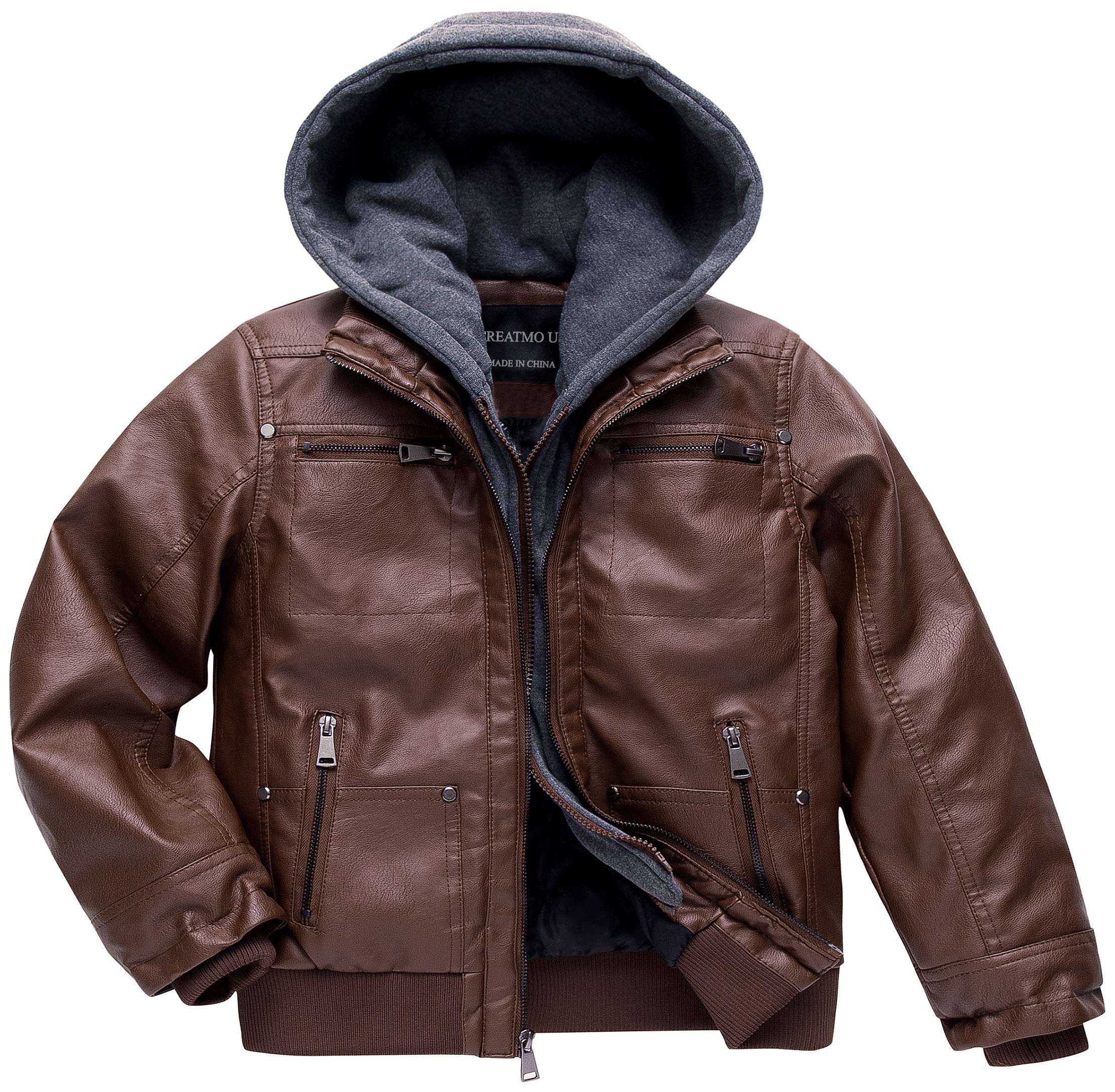Boy's Faux Leather Jacket Windproof Warm Winter Coat Kids Bomber Outerwear Waterproof PU Motorcycle Jacket