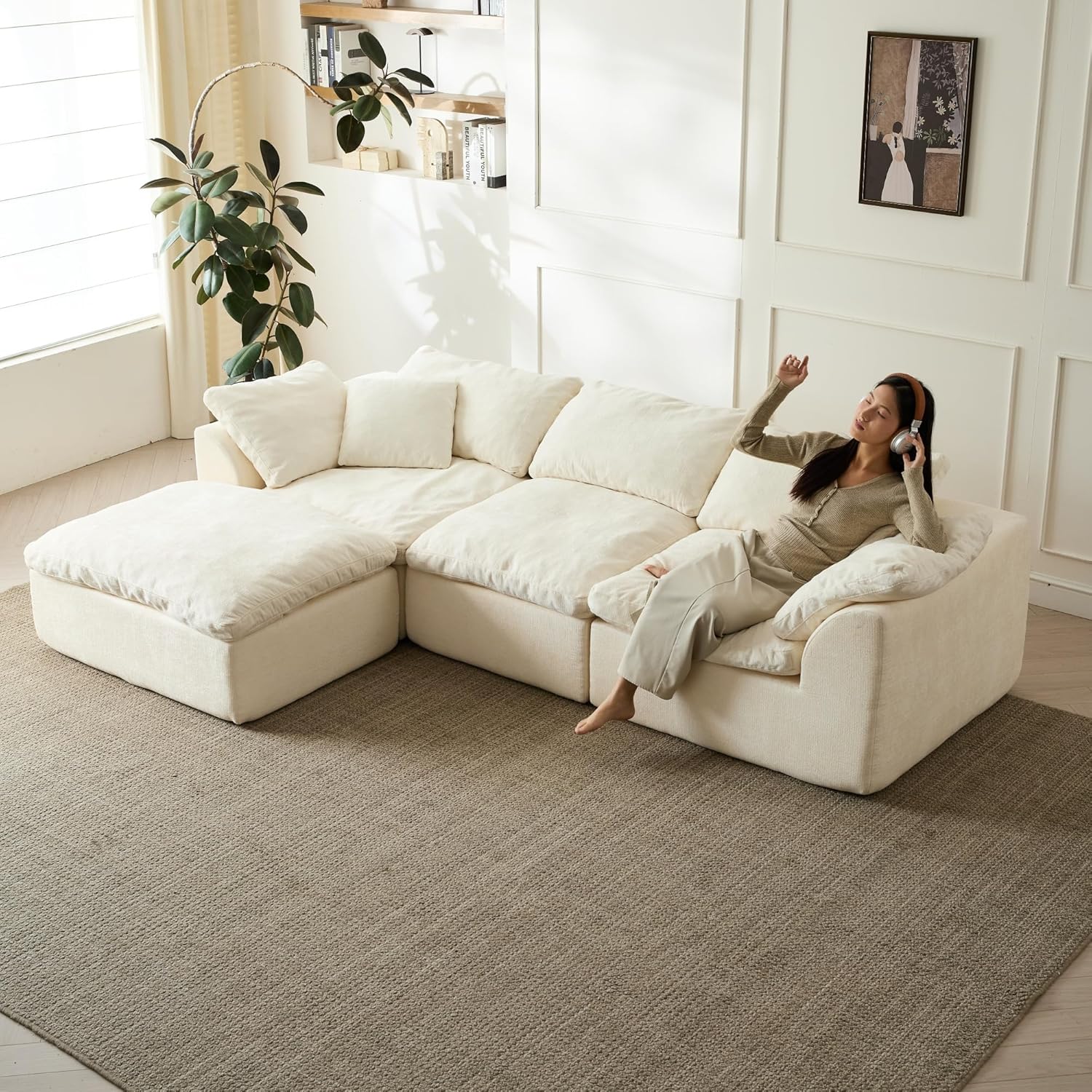 110″ Cloud Sectional Couches for Living Room, Convertible