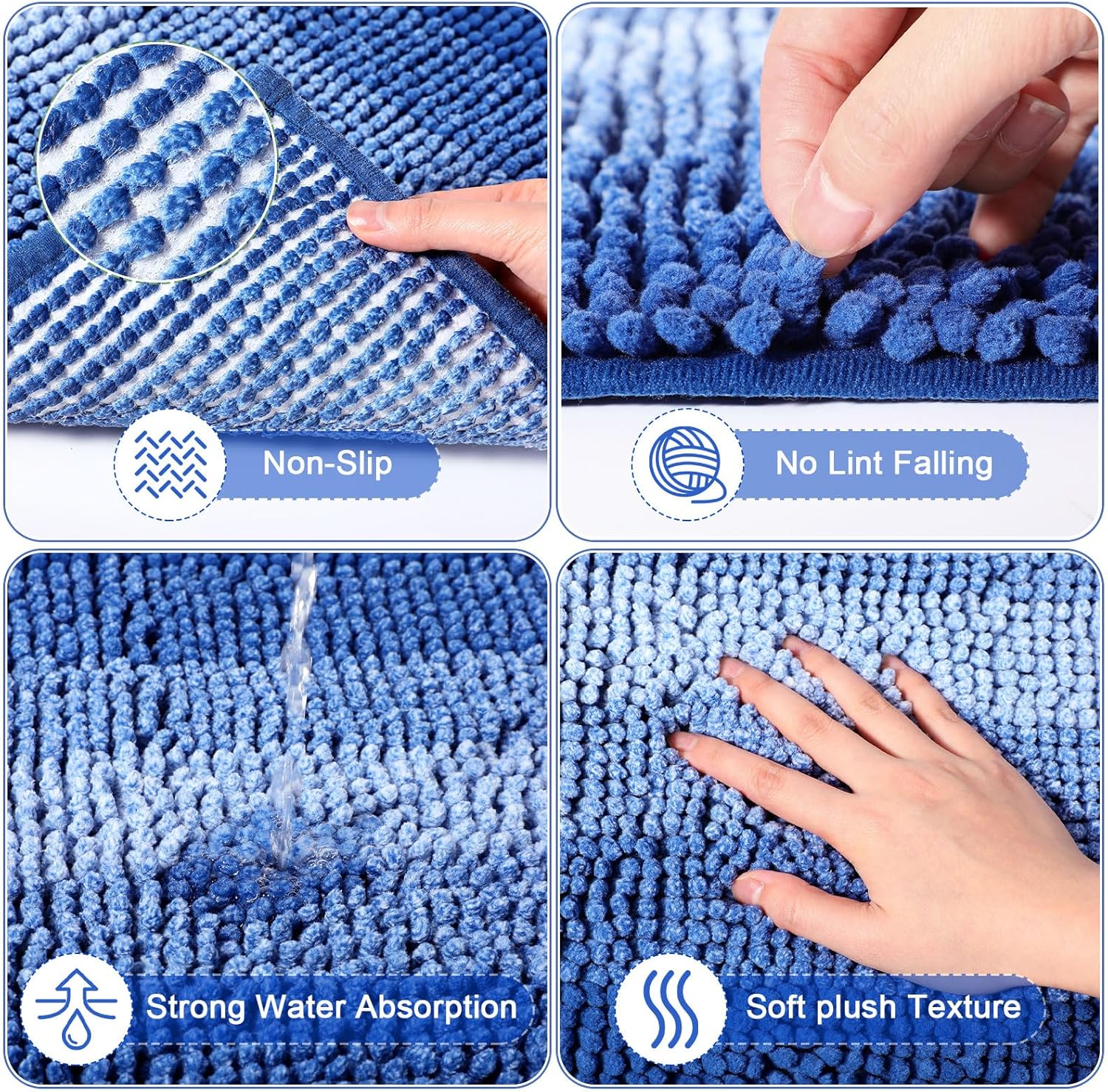 9 Pcs Blue Ombre Bathroom Accessory Set Shower Curtain 2 Pcs Non Slip Bathroom Rugs Toilet Brush Trash Can Soap Dispenser Soap Dish Cup Toothbrush Holder and Hooks for Bathroom Decor