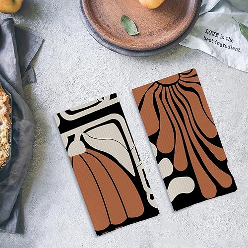 Miniatura 4 de Black and White Floral Kitchen Towels, Retro 70s Groovy Hand Towels for Bathroom Decor, Modern Minimalist Botanical Dish Tea Towels for Kitchen