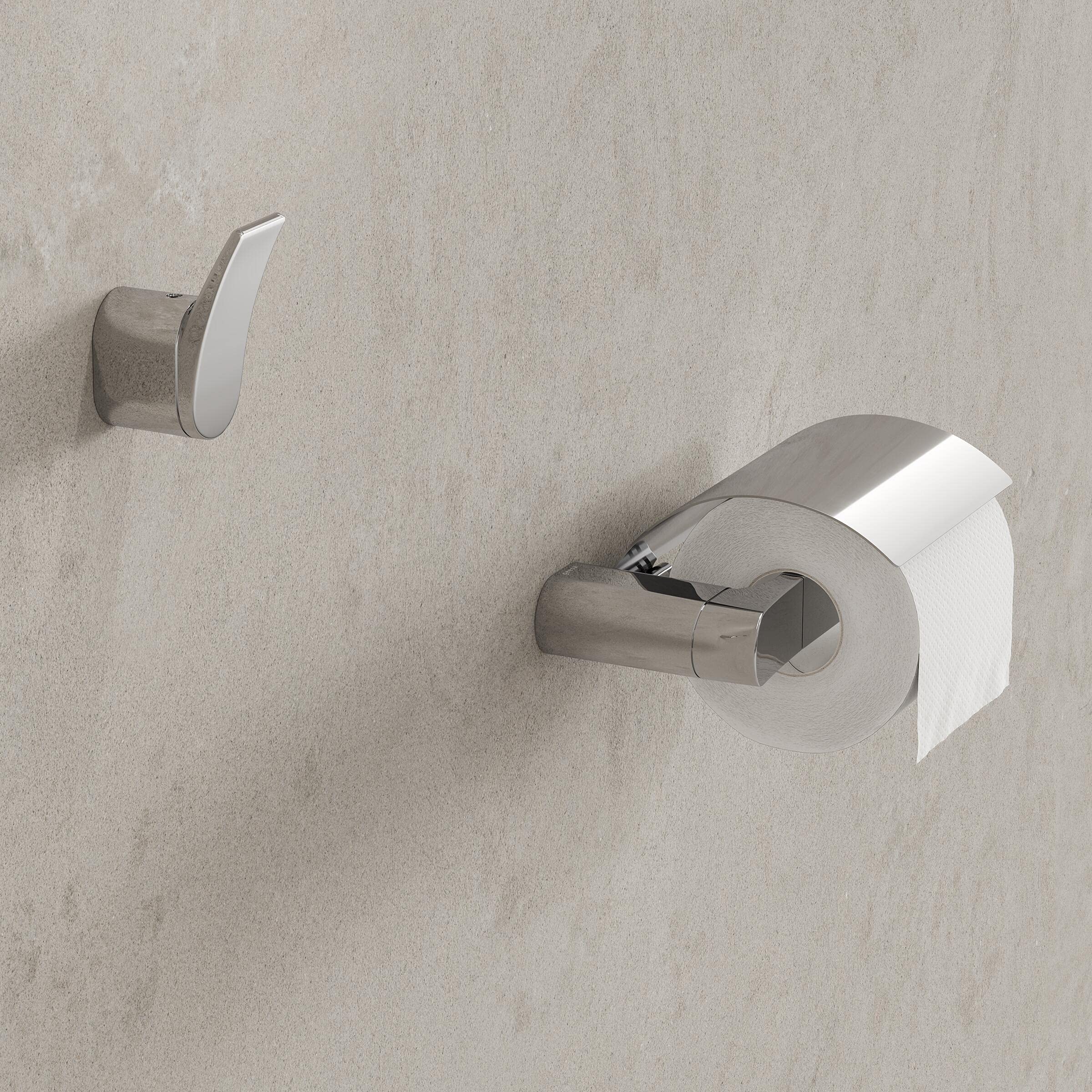 Geesa Wynk Toilettenpapierhalter mit Deckel, Toilettenrollenhalter Ausführung Rechts, Farbe: Chrom, 174 x 50 x 133 mm