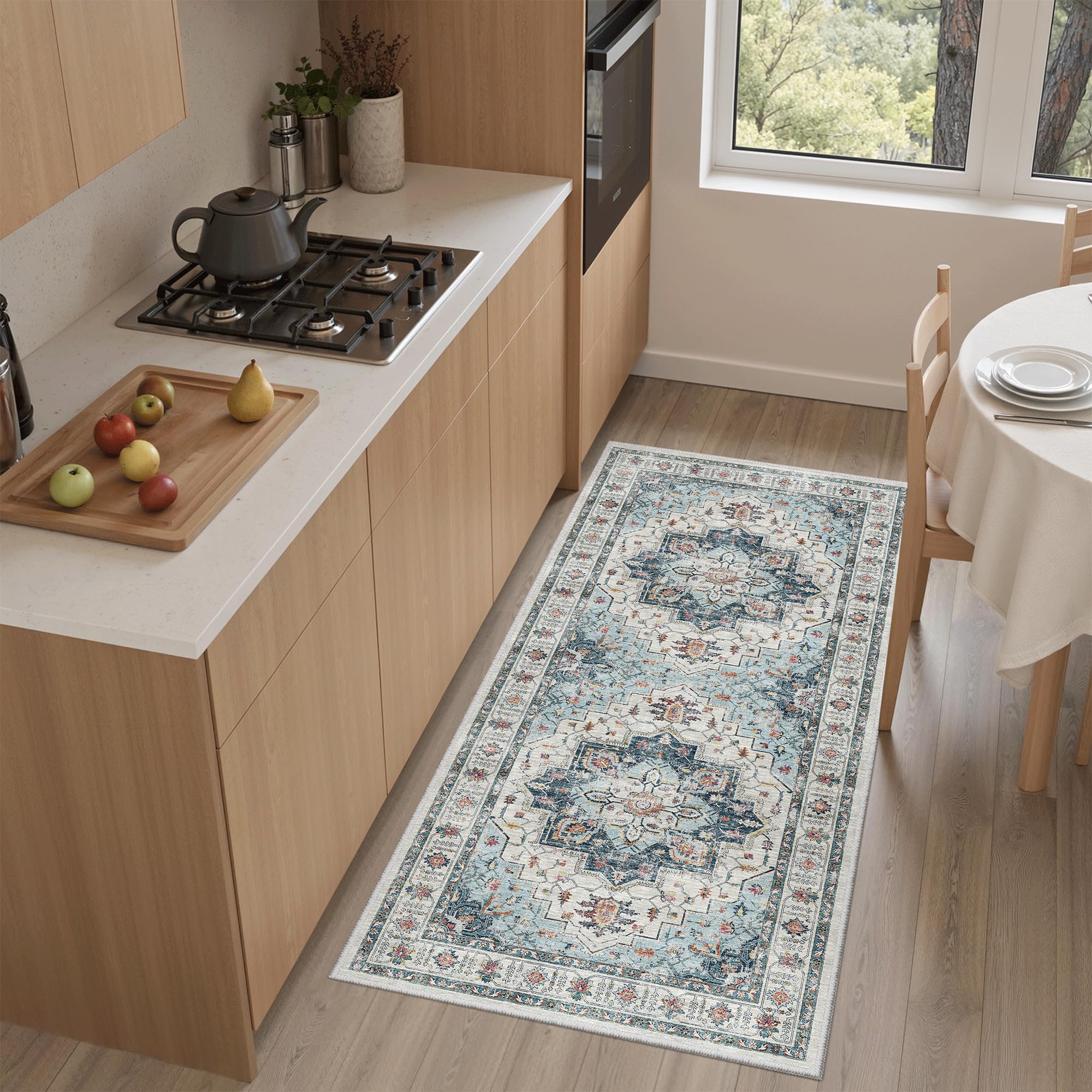 Photo 1 of Madane Washable Area Rug 2x4, Small Entryway Rugs Non-Slip, Blue
