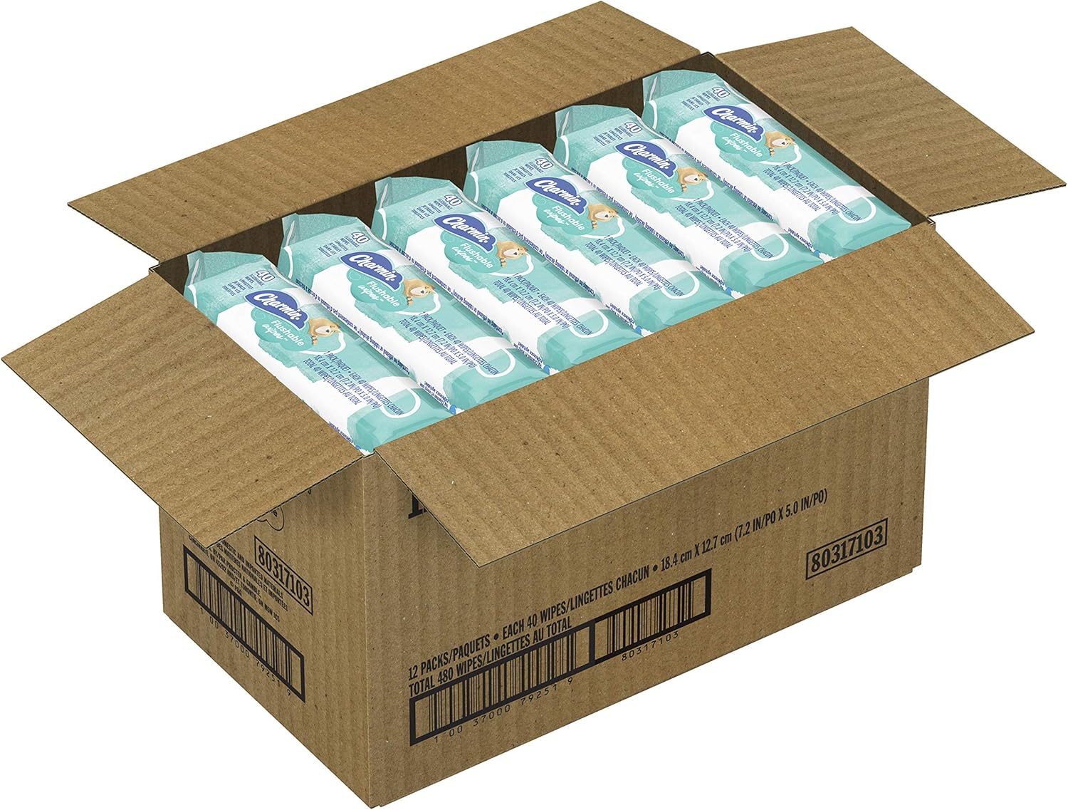 Charmin Freshmates Flushable Unscented Wet Wipes, 12 Packs, 40 Sheets Per Pack, Prime Pantry