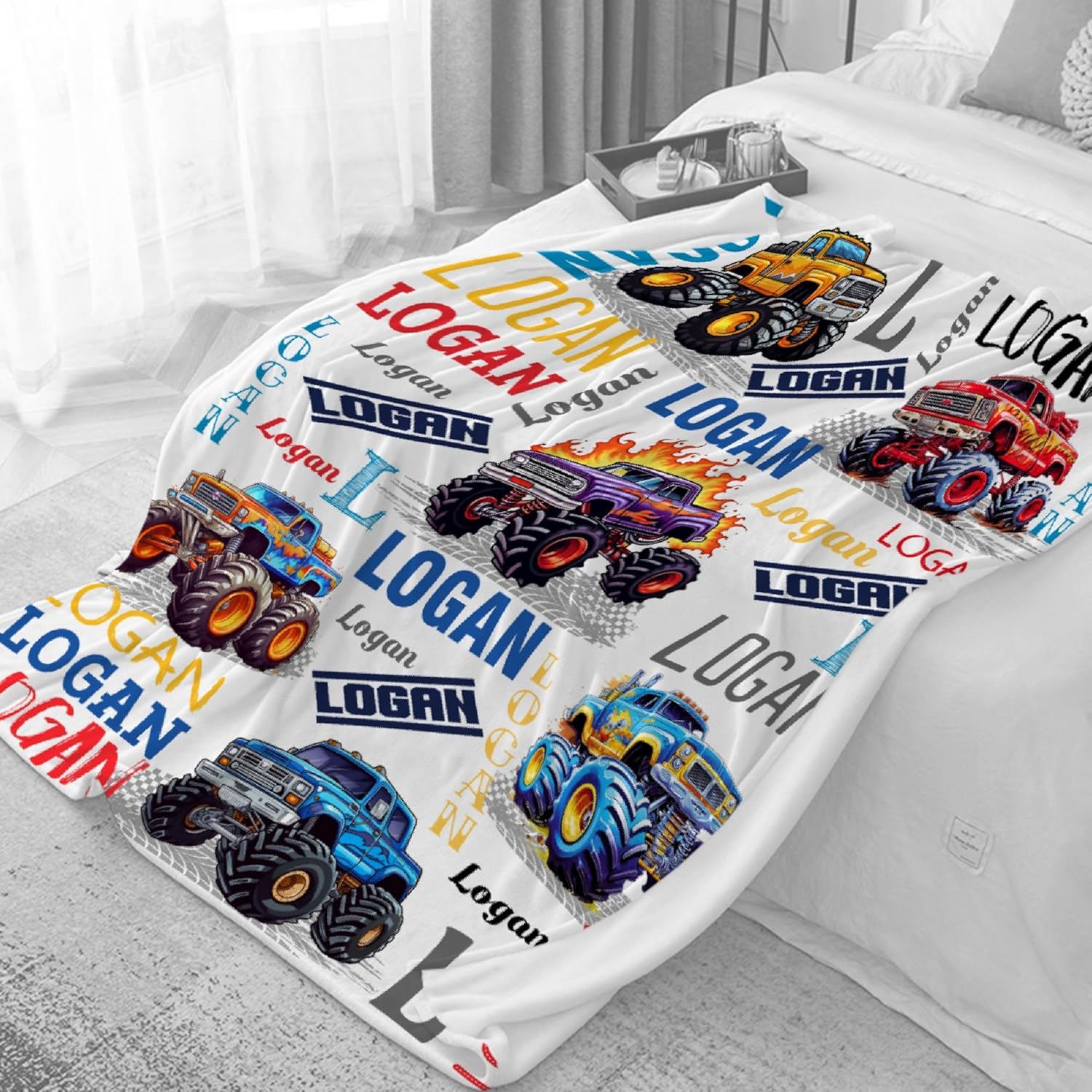 Truck Custom Name Blanket Personalized Baby Blanket with Name for Boy Girl, Super Soft Truck Car Customized Receiving Blanket, Truck Gift for Birthday Christmas Halloween Newborn Shower 60"x80"(Adult)