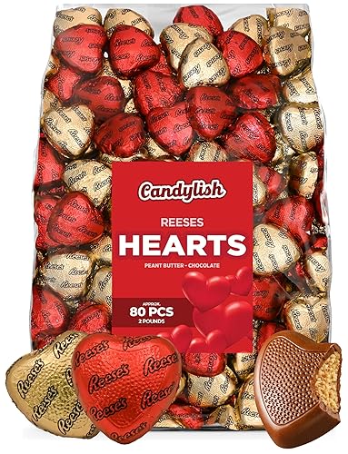 Reeces - Golosinas de chocolate con leche y mantequilla de maní para el día de San Valentín, 2 libras de delicias envueltas en papel de aluminio