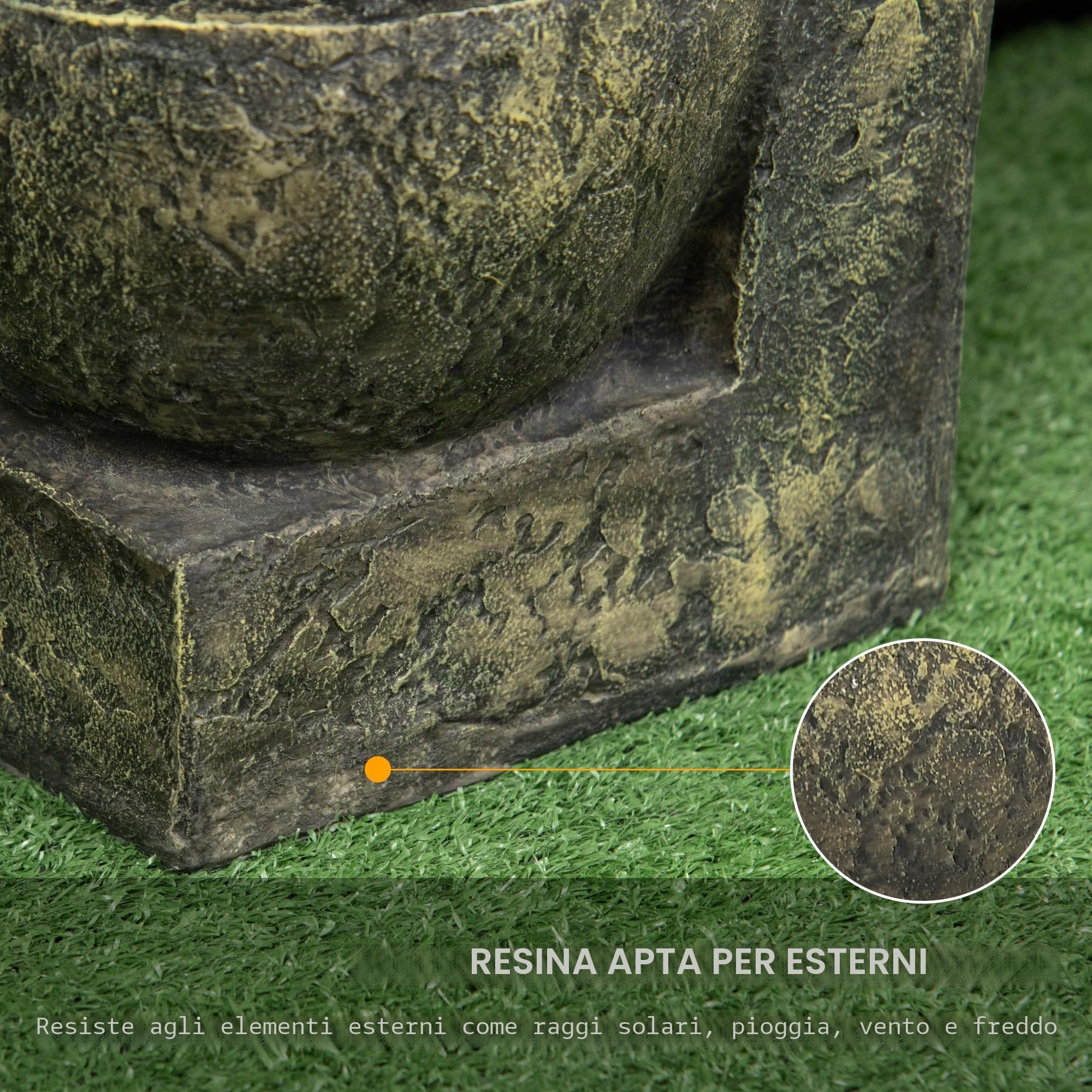 Outsunny Fontana con flusso regolabile 25x24x60cm Nero | Fontana da giardino in resina per esterno, vasca decorativa, fontana ornamentale 4 livelli, per prato giardino terrazza