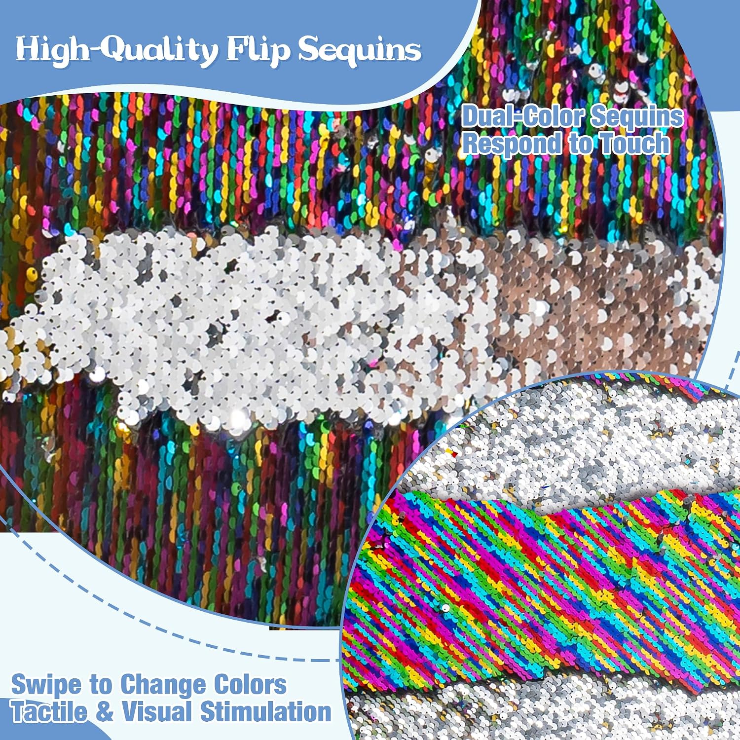 Rainbow Flip Sequin Sensory Board - Sensory Wall for Kids, Interactive Tactile Educational Tool with Color-Changing Sequin Design for Sensory Rooms, Classrooms & Therapy (Rainbow Frame)
