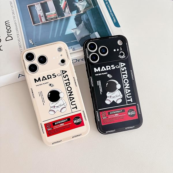 Yonds Queen for iPhone 17 Pro Cute Case, Cool Cartoon Astronaut Space Mars Rocket Design Stylish Bumper TPU Rubber Protective Anti-Slip Shockproof Fashion Case(White, iPhone 17 Pro) - 5