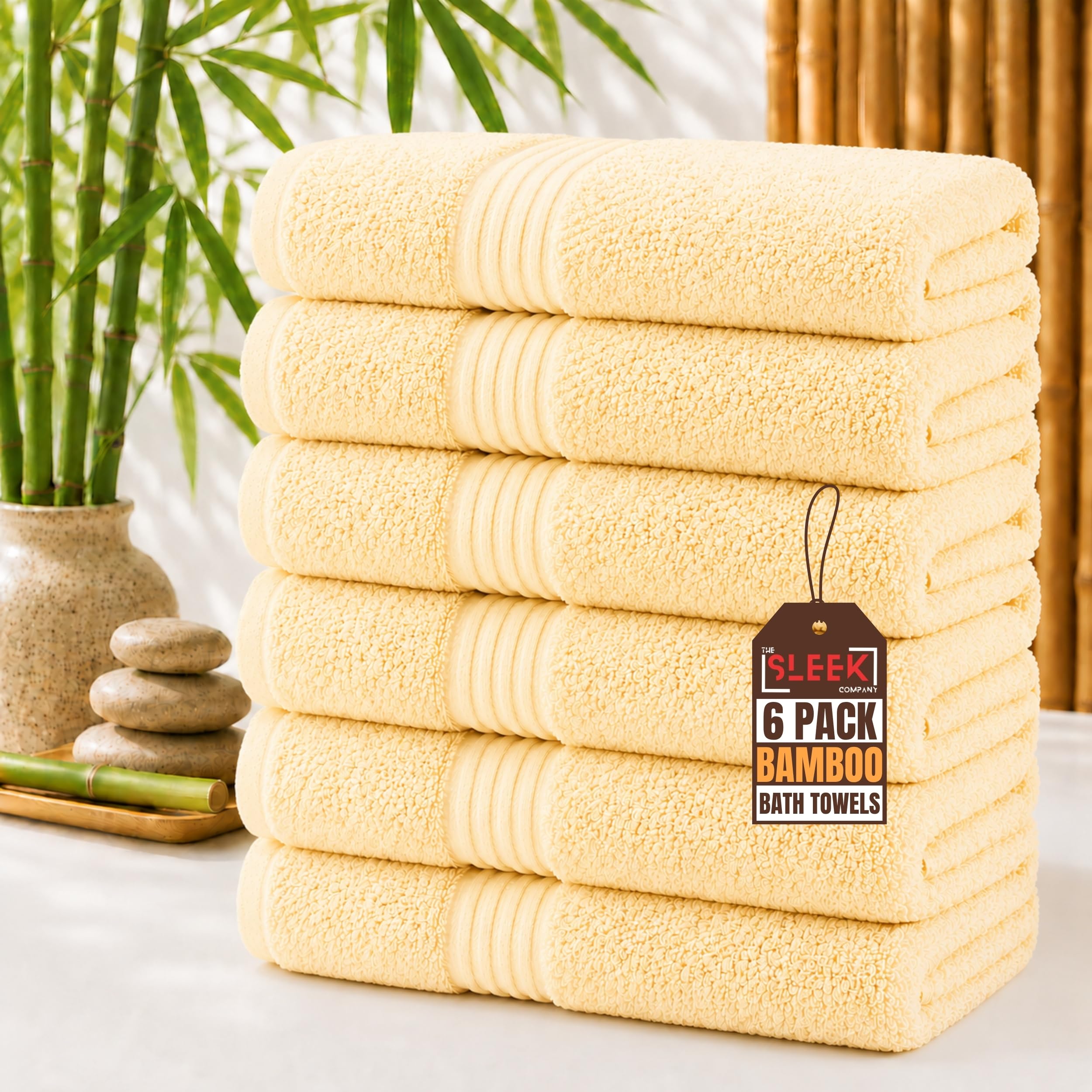 Luxury 700 GSM Bamboo Bath Towels (70x130cm) – Pack Of 6 – Ultra Soft & Super Absorbent Terry Weave – Hypoallergenic & Antibacterial Bathroom Towels – Ideal shower towel for Home, Hotels & Spa (Cream) — image 1