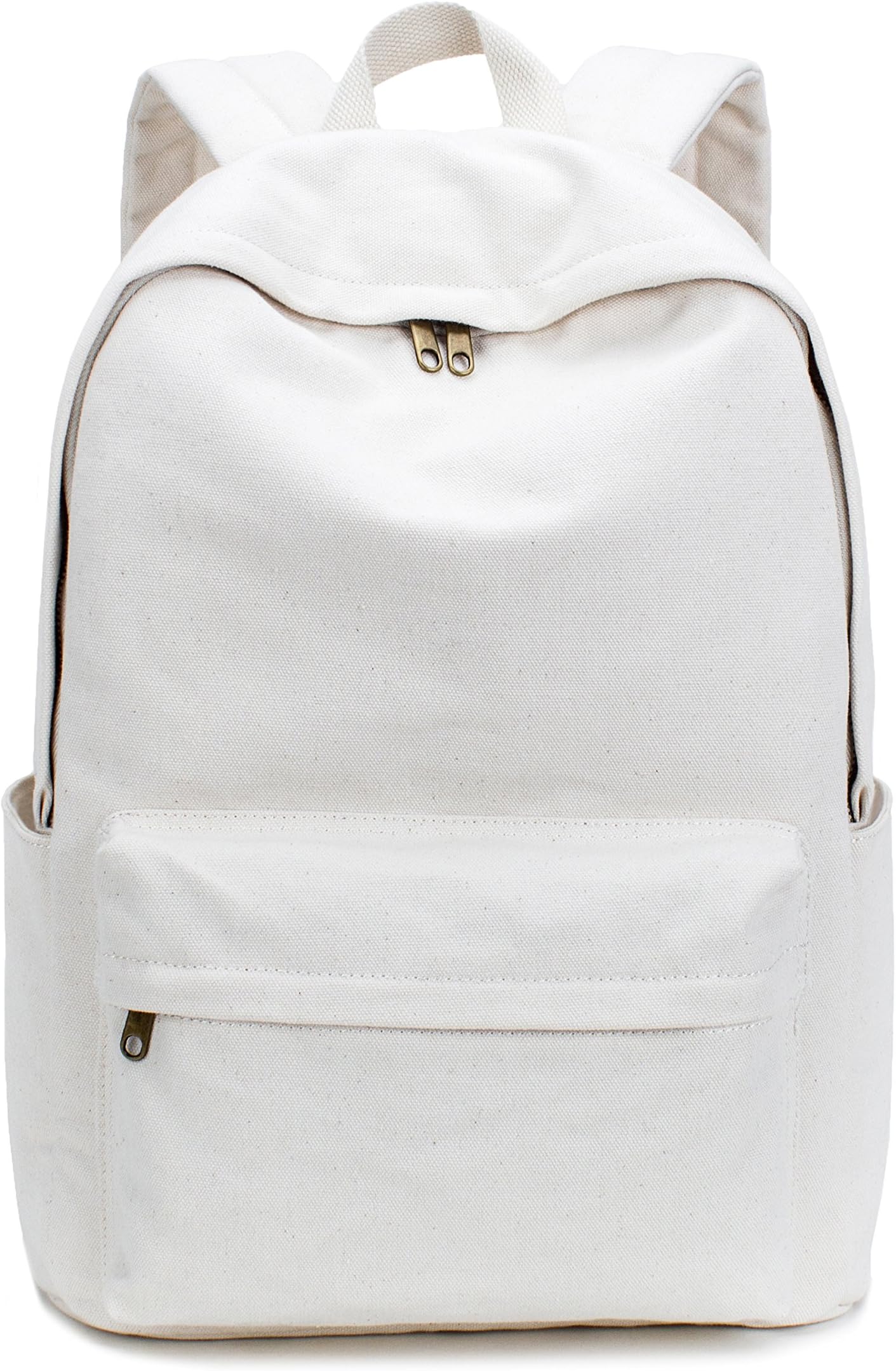 Karitco Basic Plain Canvas Laptop Backpack with Brass Zipper (Canvas Beige)