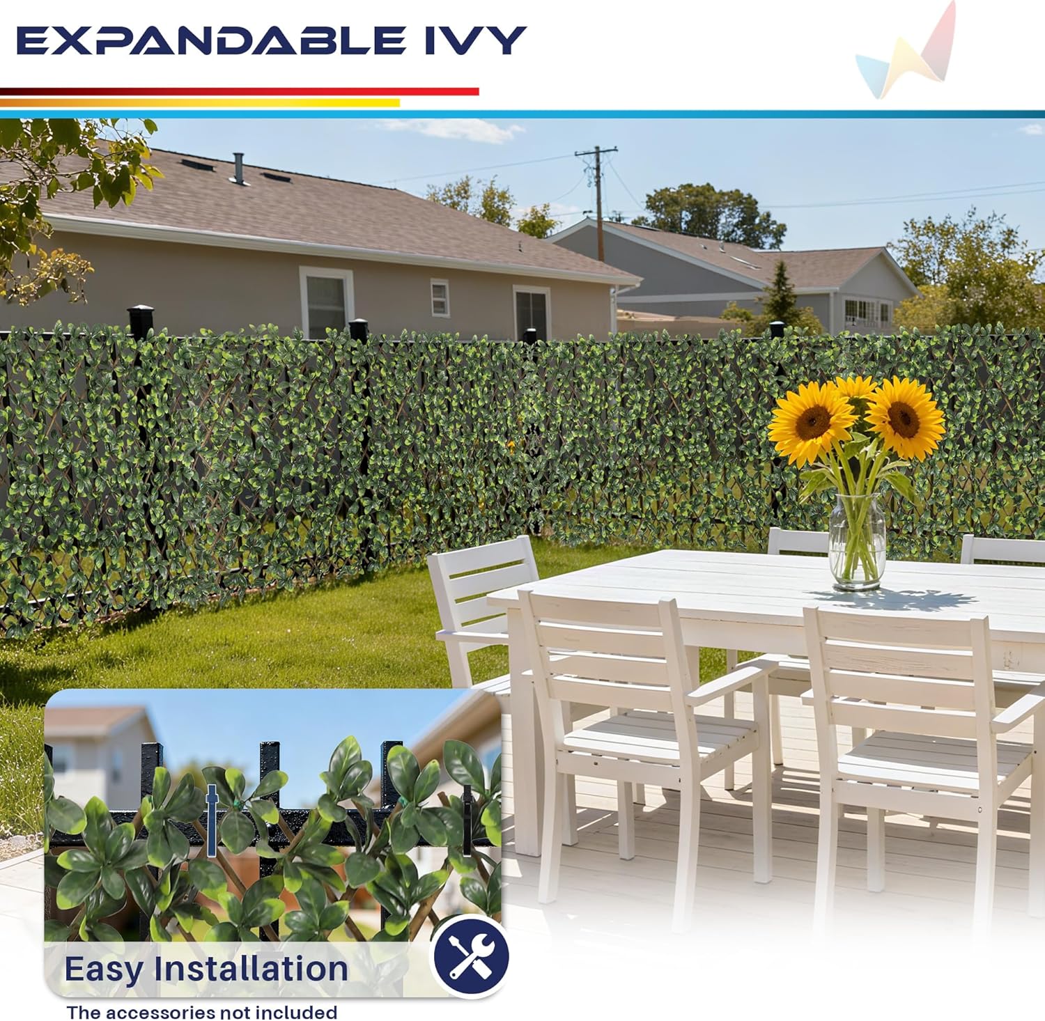 Windscreen4less Artificial Expandable Ficus Leaf Faux Leaves Privacy Fence Screen for Outdoor Indoor Backyard Patio Balcony (Single Sided Leaves, 1 Pack)