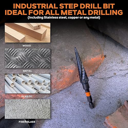 Miniatura 3 de KSEIBI Broca de grado industrial estándar SAE de 13 escalones de 18-12 pulgadas, vástago de 14 pulgadas, 575075 brocas de metal M2 de óxido negro de