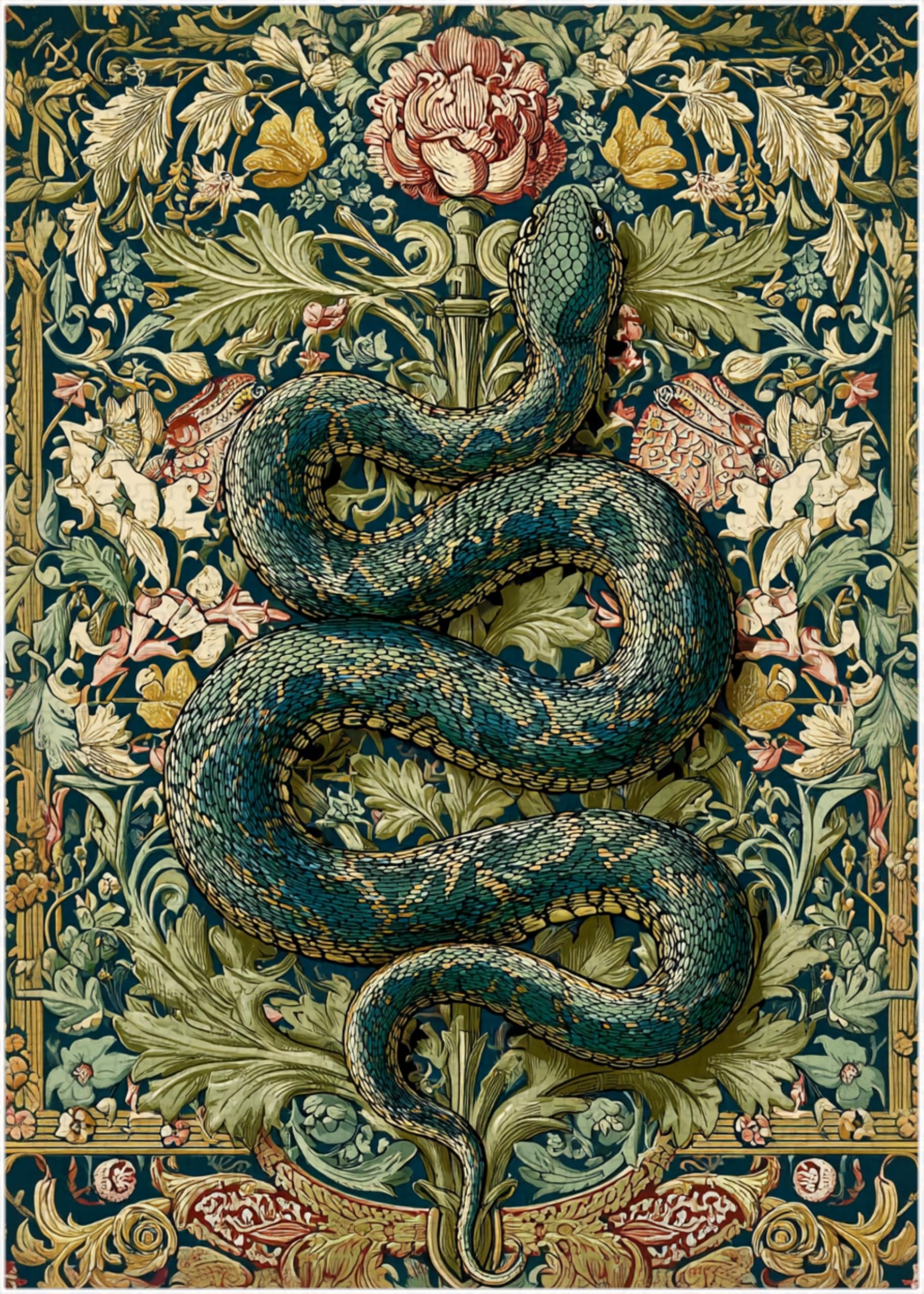 Vintage Floral Snake Jigsaw Puzzle 300/500/1000 Piece, William Morris Style Flower Pattern Snake Puzzles (500pc (38×52cm))