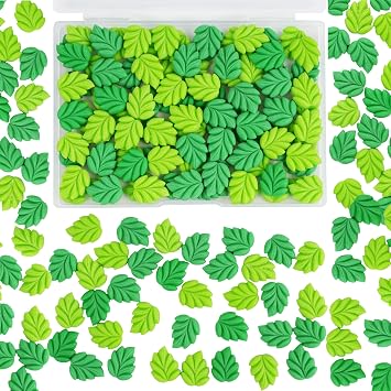 Slime Charms 100pcs Cute Resin Green Leaves Embellishments with Plastic Box